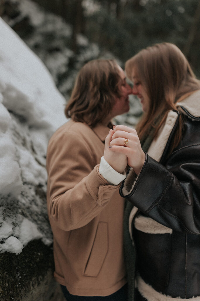 Same sex winter engagement Stowe Vermont