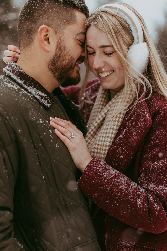 Snowy mountain landscape in Stowe, Vermont during winter with soft light and fresh snowfall